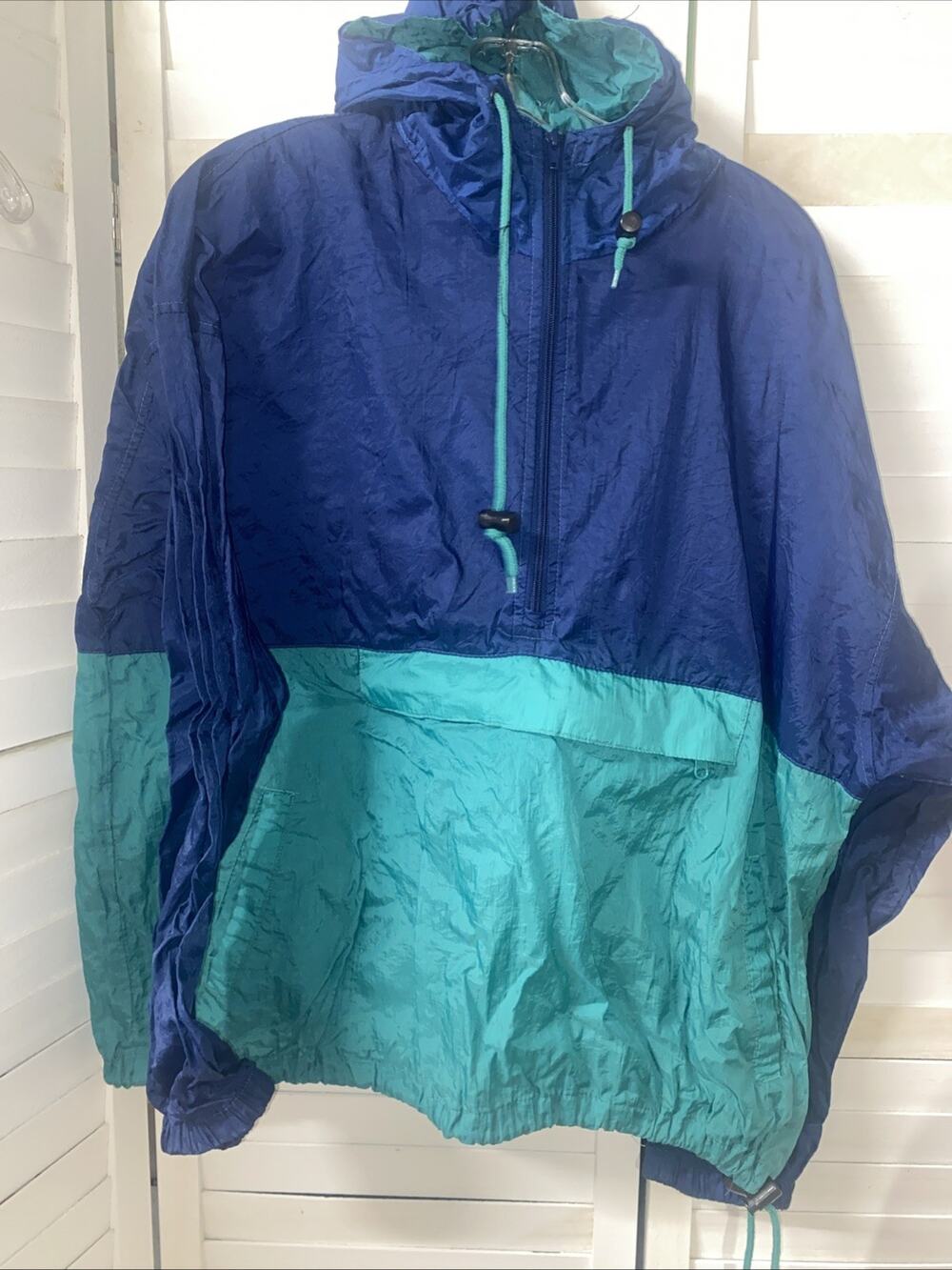 Vintage Honors Color Block Windbreaker Men’s Size XL Green Navy Hood 90’s